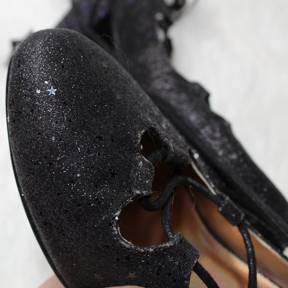 Lulu Hun Black Lace Up Sparkle Iridescent Star Block Heel Size 5 - Picture 14 of 15
